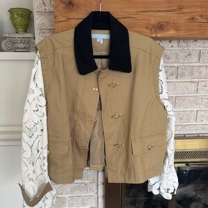 Hill House Clarisse Tan Jacket with lace sleeve